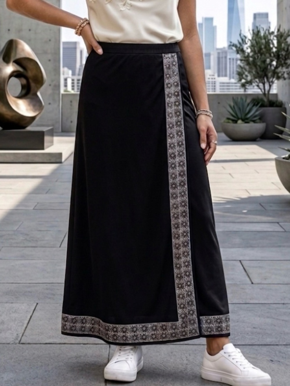 Petite Sophisticate Maxi Skirt Elegant Retro Wrap Slit Medium Chic